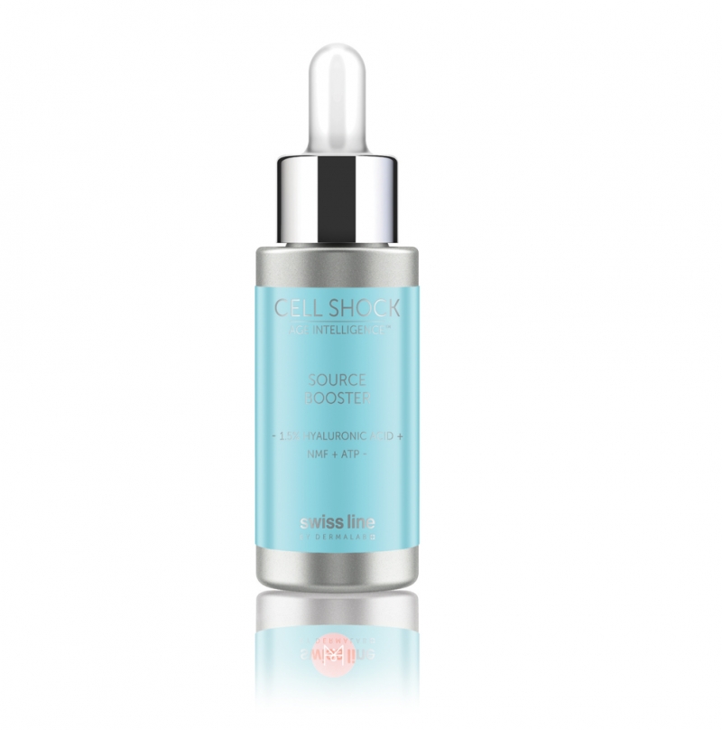 Tinh chất hyaluronic cấp nước chuyên sâu và làm đầy nếp nhăn Swissline cell shock source booster 1.5% hyaluronic acid + nmf + atp