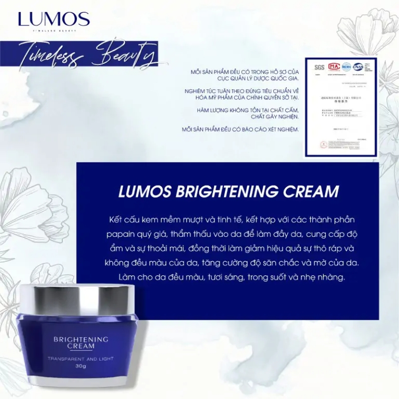 Lumos brightening cream - kem dưỡng phục hồi da nám chân sâu