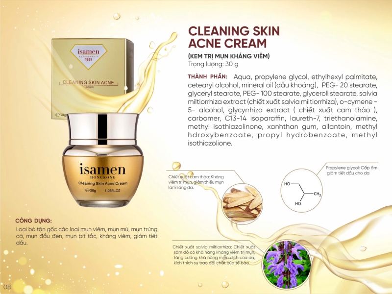 Kem hỗ trợ giảm mụn Isamen Cleaning Skin Acne Cream